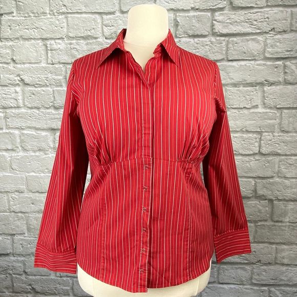 Lane Bryant Red Striped Snap Front Shirt 18/20 - Picture 1 of 5